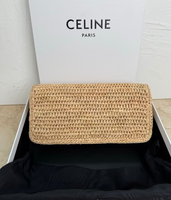 Celine Woven Straw/Crochet Chain-Strap Bag