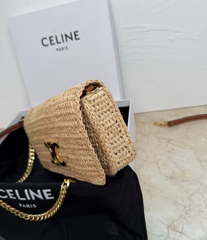 Celine Woven Straw/Crochet Chain-Strap Bag