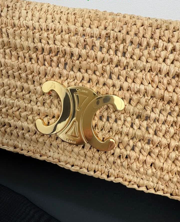 Celine Woven Straw/Crochet Chain-Strap Bag
