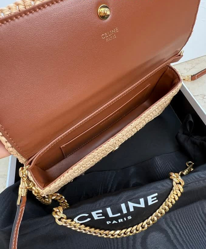 Celine Woven Straw/Crochet Chain-Strap Bag