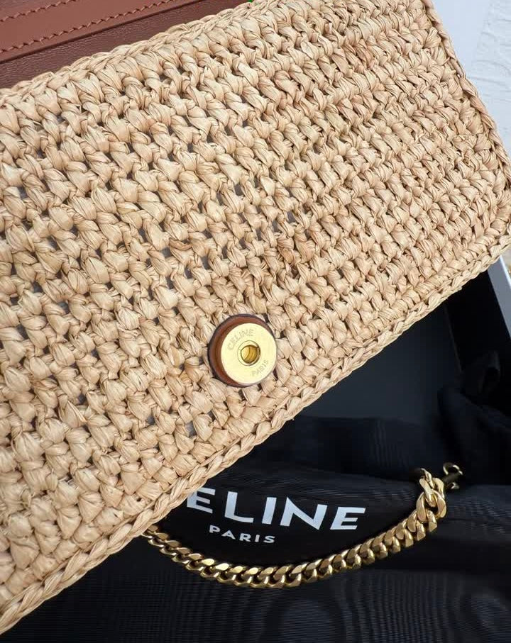 Celine Woven Straw/Crochet Chain-Strap Bag