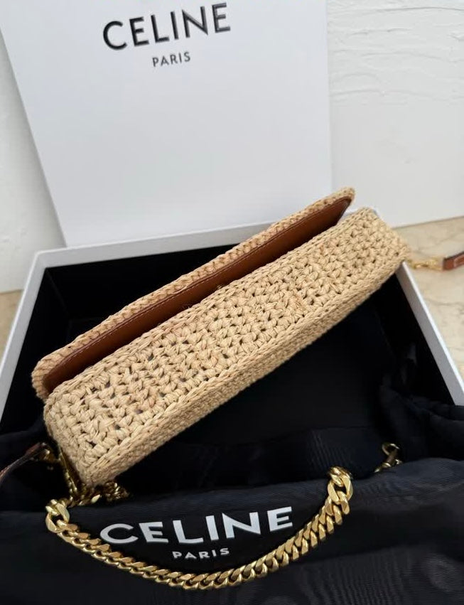 Celine Woven Straw/Crochet Chain-Strap Bag