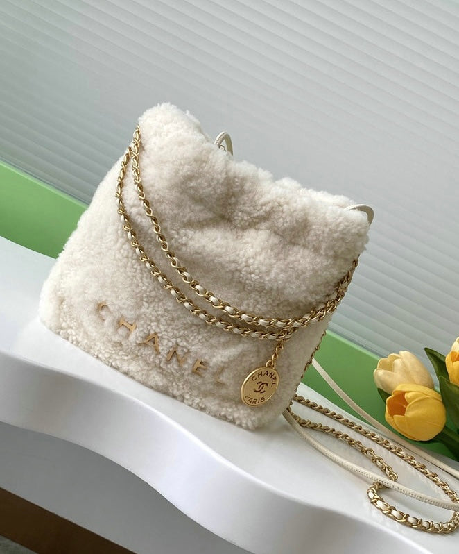 White Chanel Fluffy Chain Bag