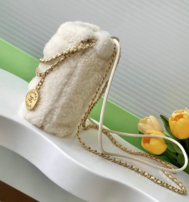 White Chanel Fluffy Chain Bag