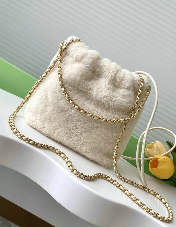 White Chanel Fluffy Chain Bag
