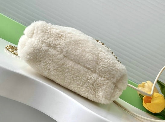 White Chanel Fluffy Chain Bag