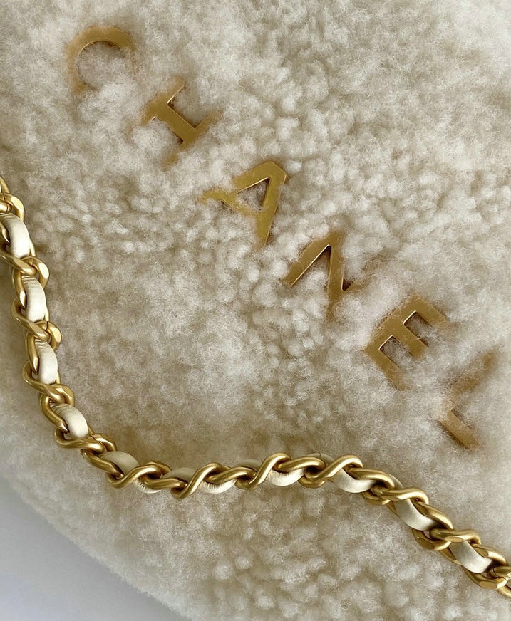 White Chanel Fluffy Chain Bag