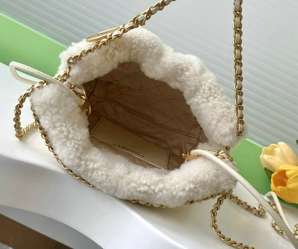 White Chanel Fluffy Chain Bag