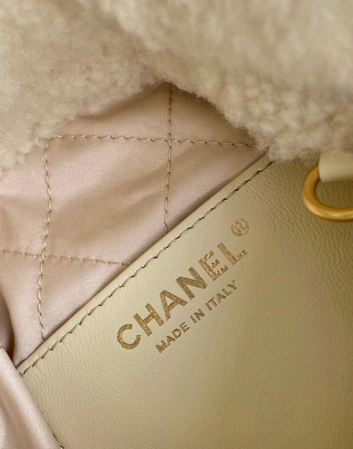 White Chanel Fluffy Chain Bag